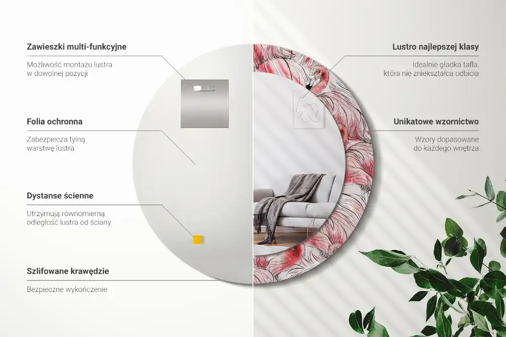 Specchio circolare stampato fenicotteri