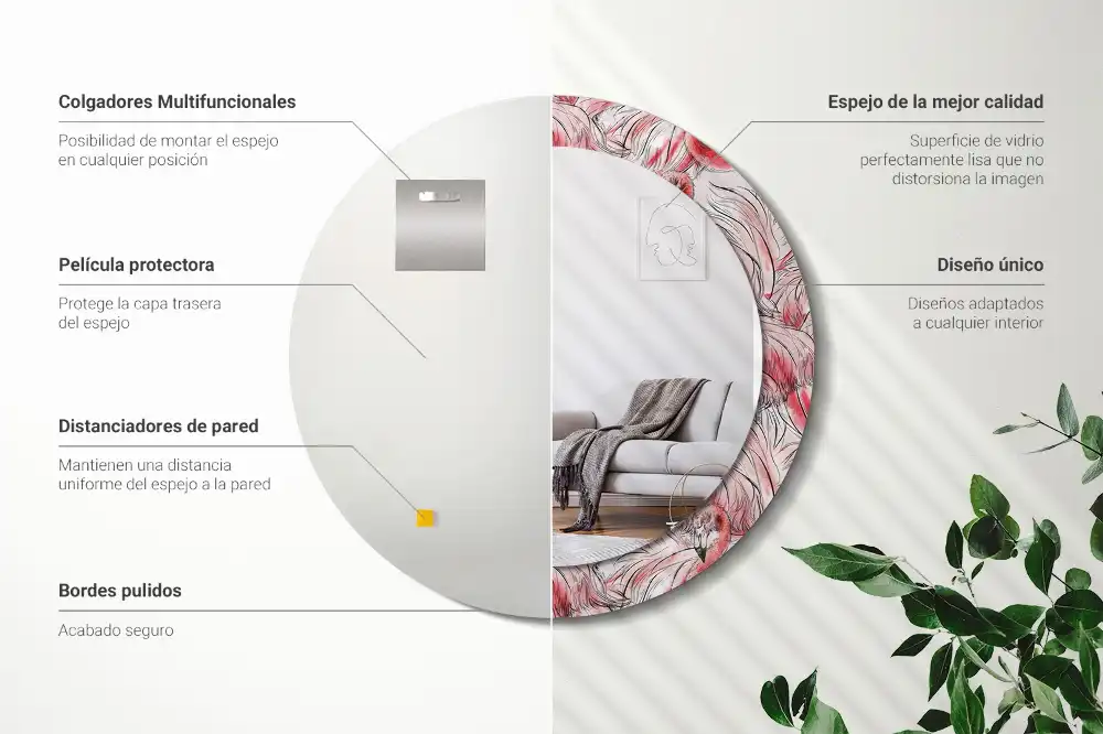 Specchio circolare stampato fenicotteri