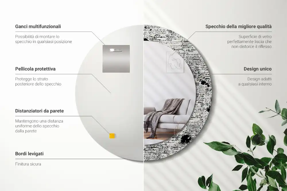 Specchio rotondo con cornice stampata Scarabocchi