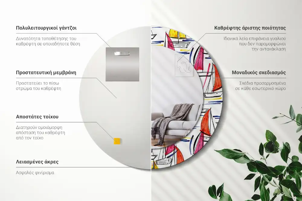 Specchio rotondo con cornice stampata Barche colorate