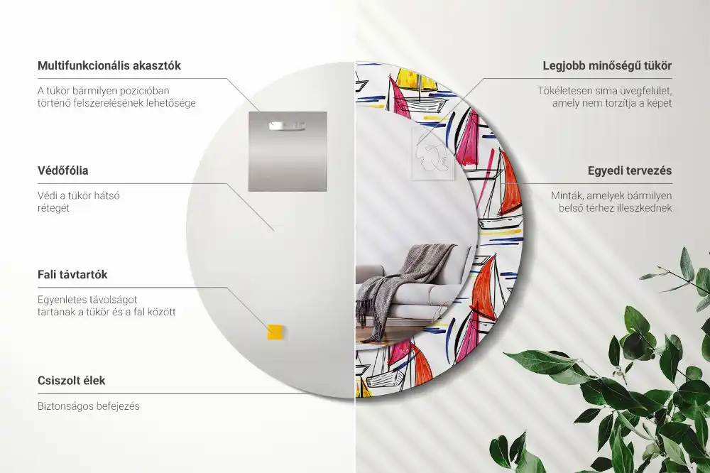 Specchio rotondo con cornice stampata Barche colorate