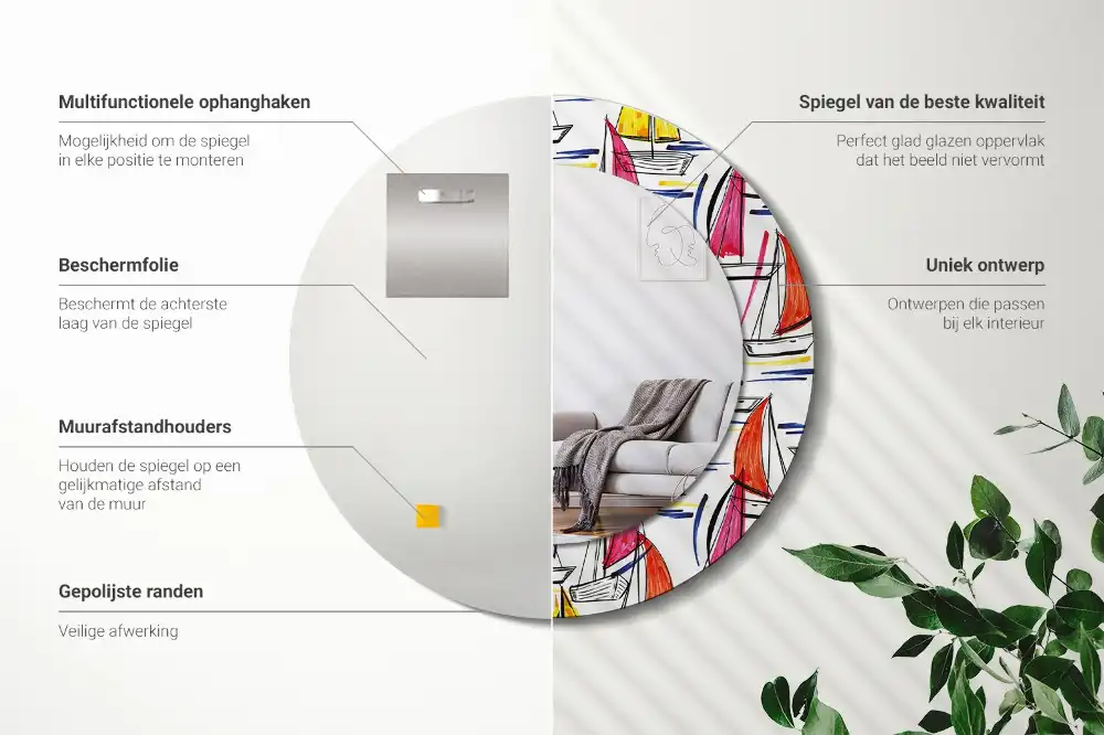 Specchio rotondo con cornice stampata Barche colorate