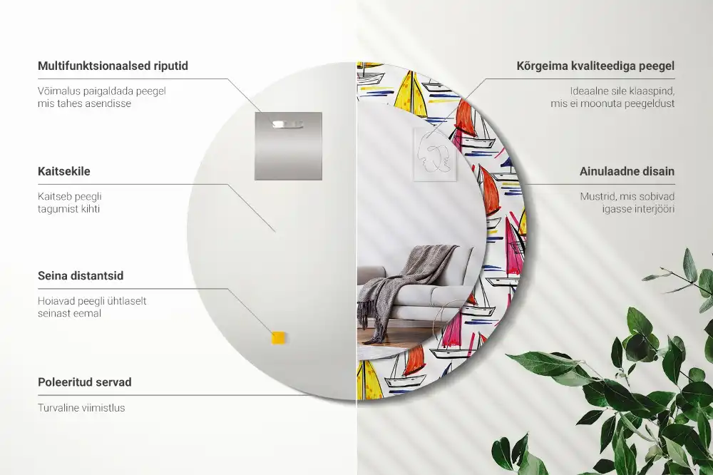 Specchio rotondo con cornice stampata Barche colorate