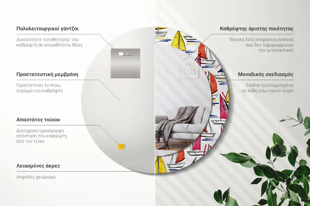 Specchio rotondo con cornice stampata Barche colorate