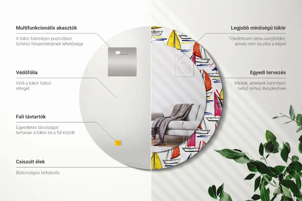 Specchio rotondo con cornice stampata Barche colorate