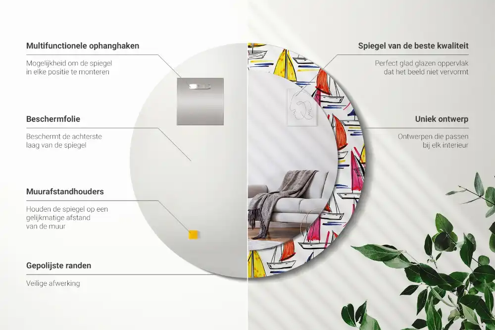 Specchio rotondo con cornice stampata Barche colorate