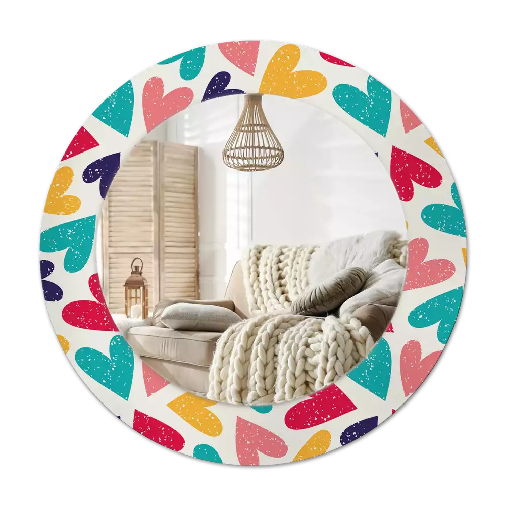 Specchio circolare decoro Cuori colorati