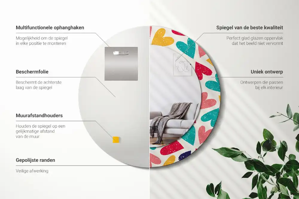 Specchio circolare decoro Cuori colorati