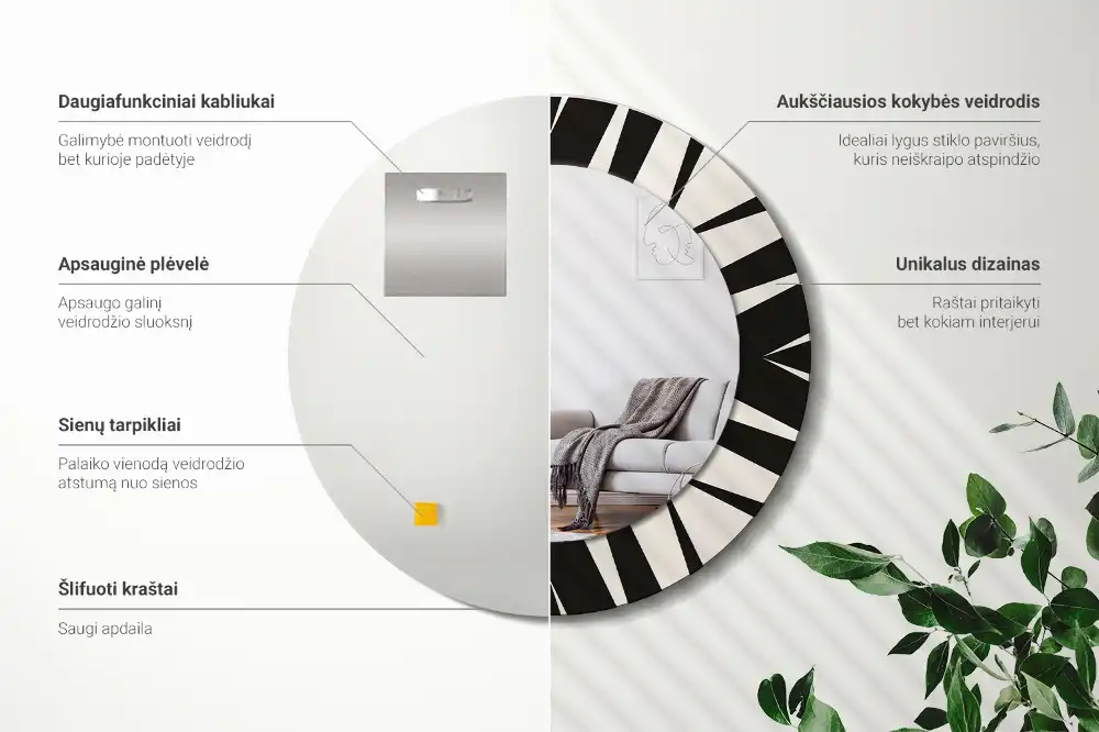 Specchio circolare stampato Geometria astratta