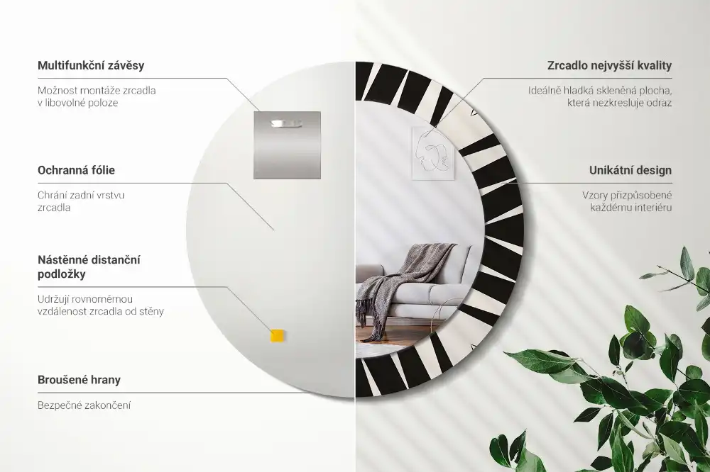 Specchio circolare stampato Geometria astratta