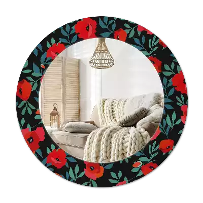 Specchio rotondo con cornice stampata Papavero rosso