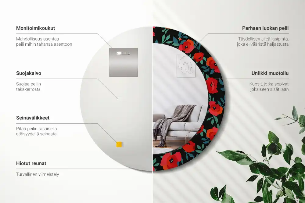 Specchio rotondo con cornice stampata Papavero rosso