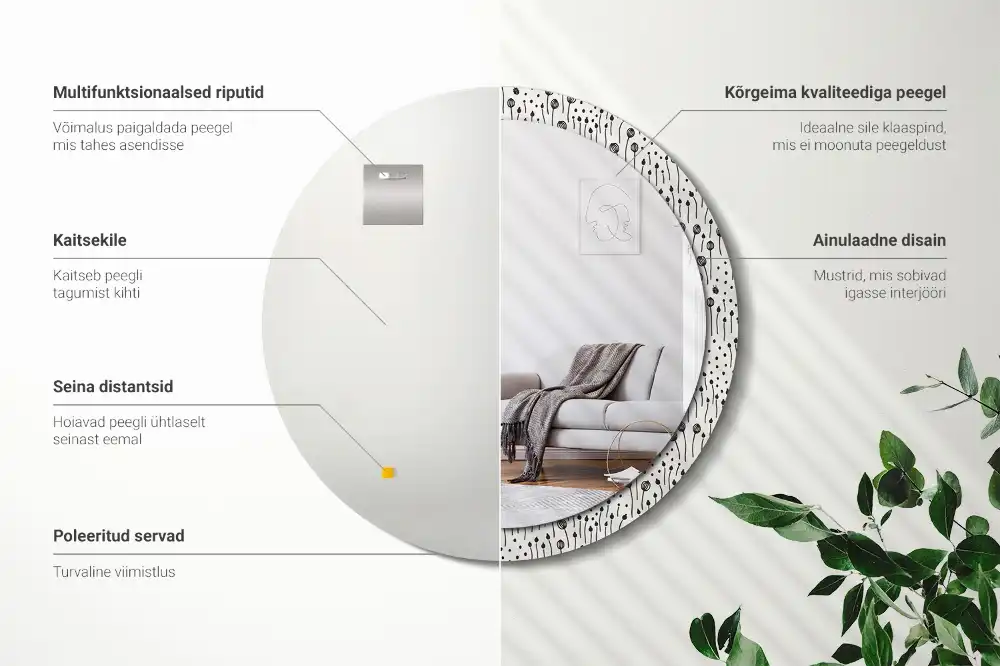 Specchio circolare stampato Disegno di fiori