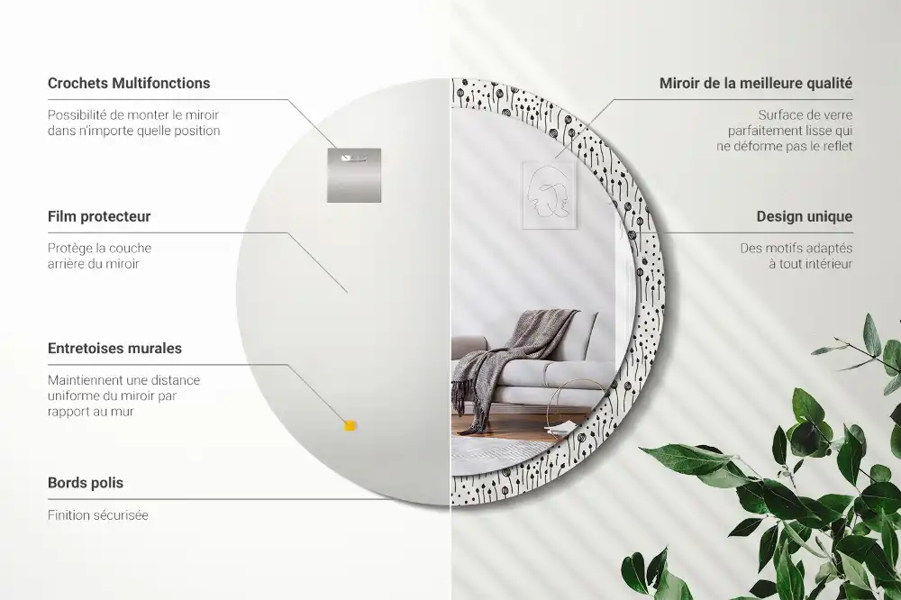 Specchio circolare stampato Disegno di fiori
