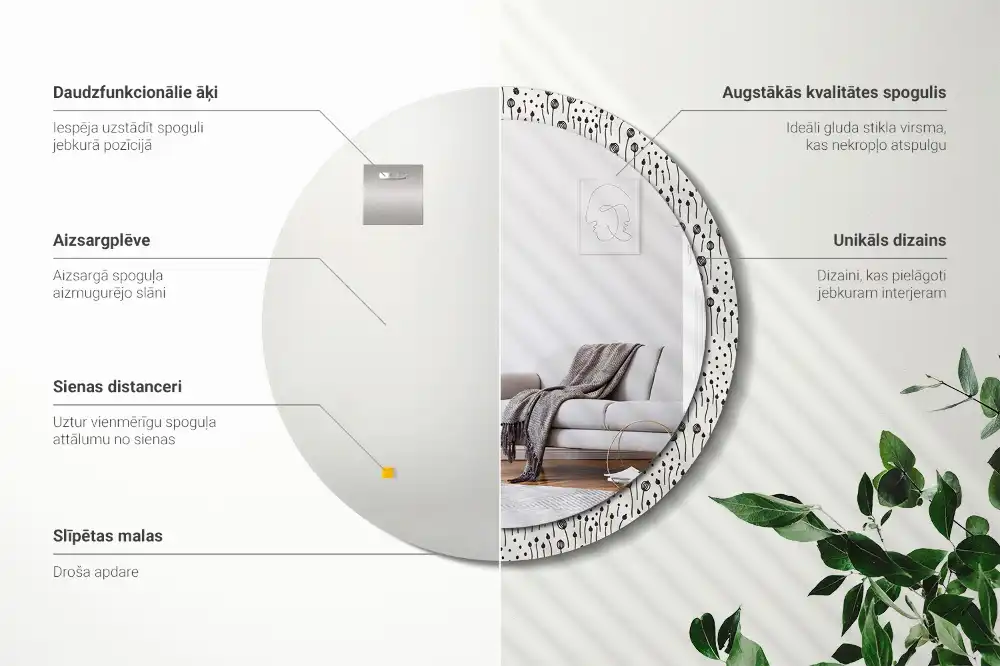 Specchio circolare stampato Disegno di fiori