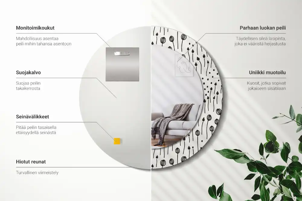 Specchio circolare stampato Disegno di fiori
