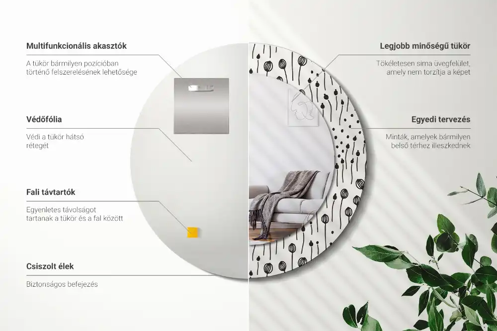 Specchio circolare stampato Disegno di fiori