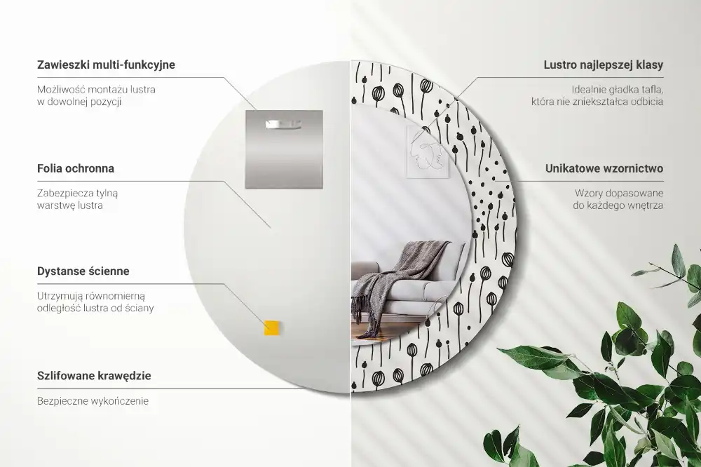 Specchio circolare stampato Disegno di fiori