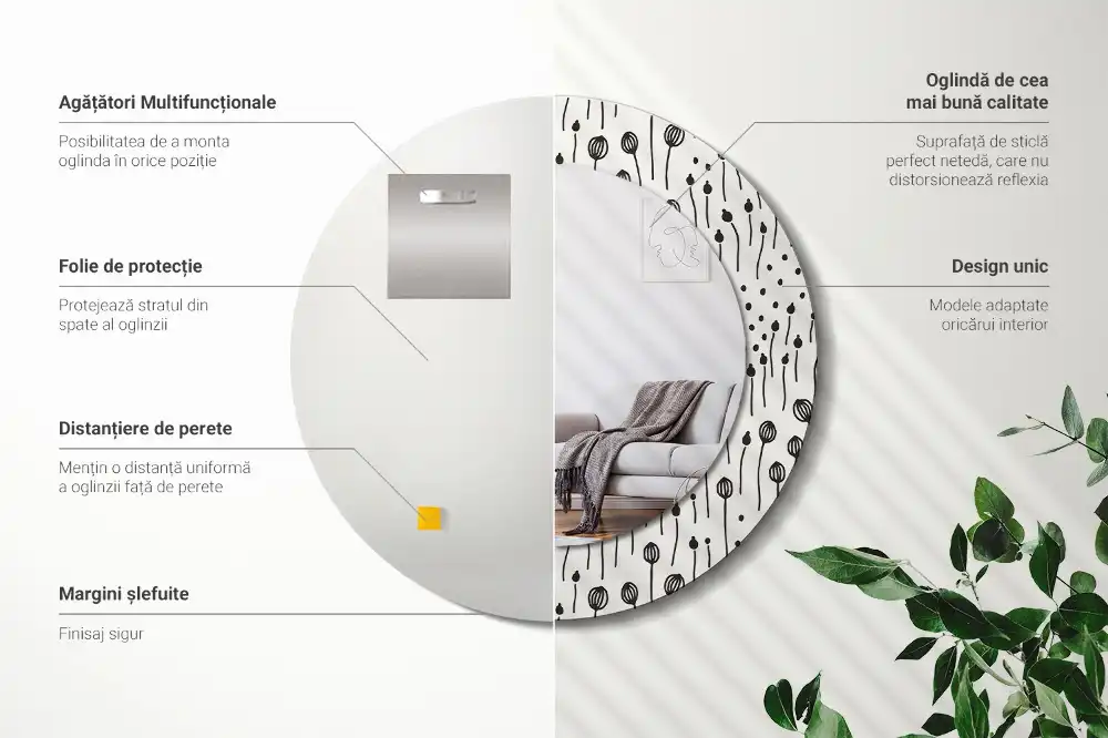 Specchio circolare stampato Disegno di fiori