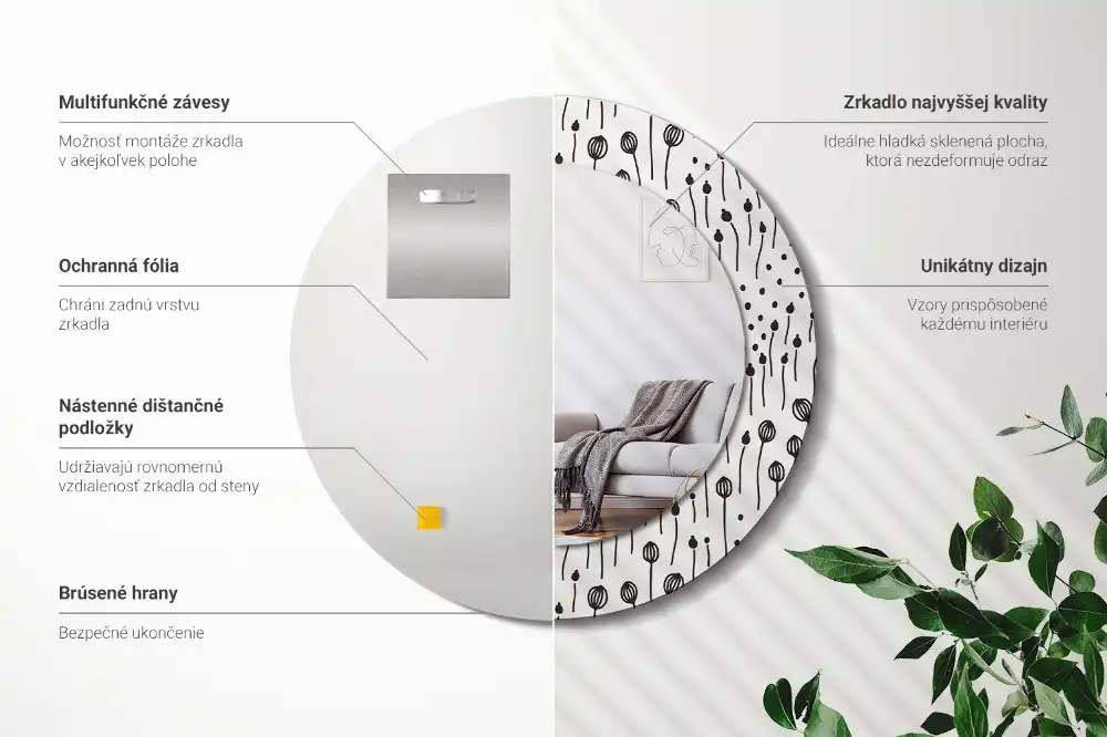 Specchio circolare stampato Disegno di fiori