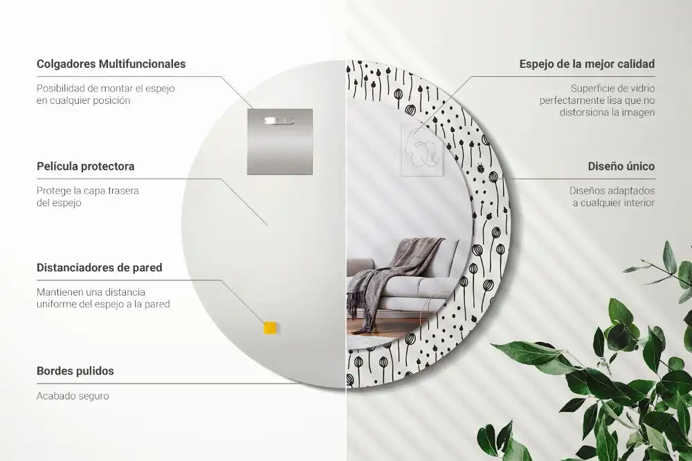 Specchio circolare stampato Disegno di fiori