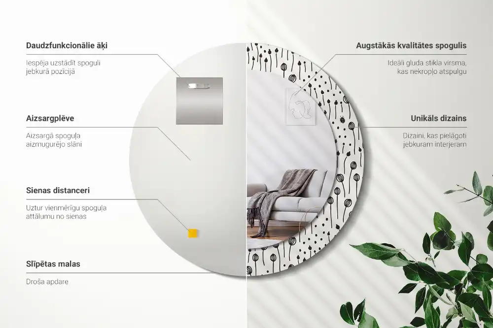 Specchio circolare stampato Disegno di fiori