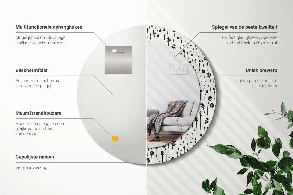 Specchio circolare stampato Disegno di fiori