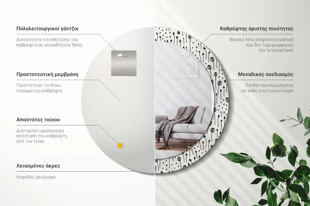 Specchio circolare stampato Disegno di fiori