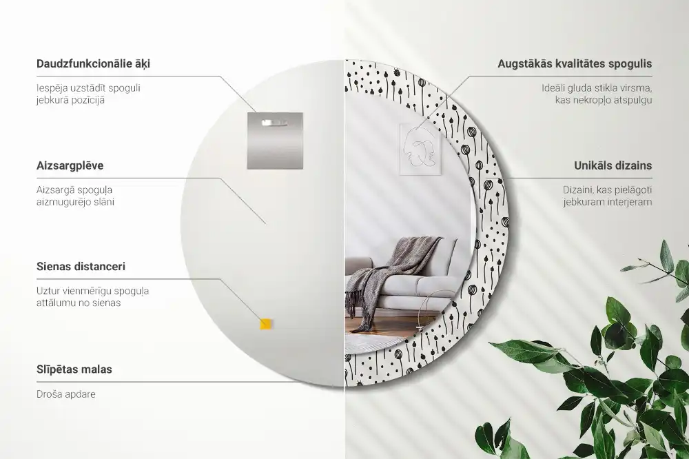 Specchio circolare stampato Disegno di fiori