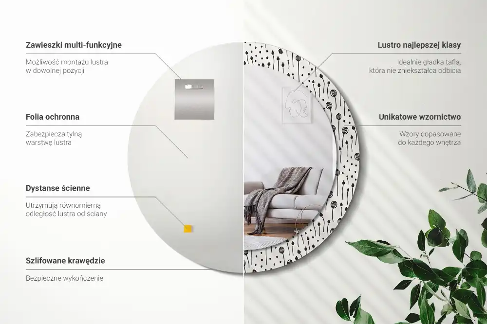 Specchio circolare stampato Disegno di fiori