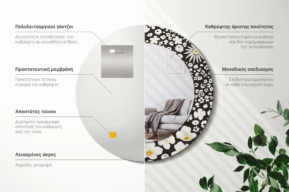 Specchio rotondo con cornice stampata Margherite