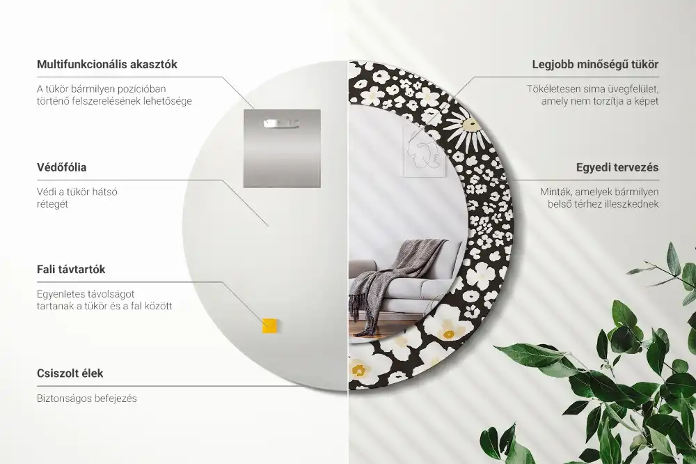 Specchio rotondo con cornice stampata Margherite