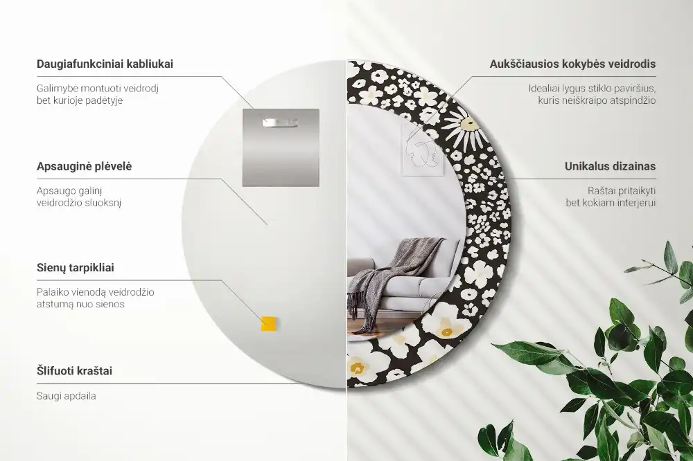 Specchio rotondo con cornice stampata Margherite