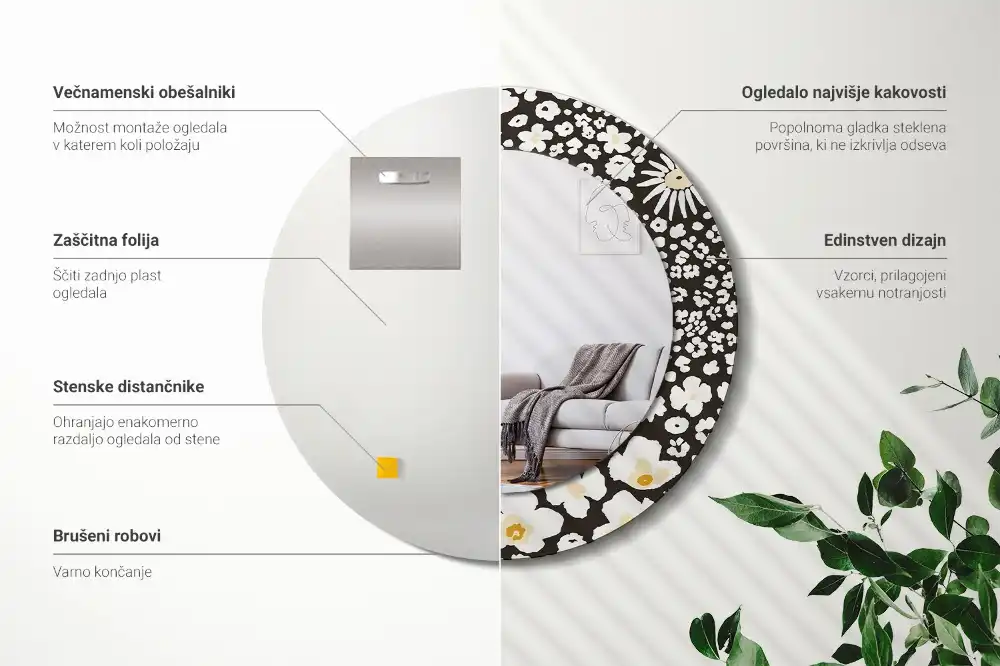 Specchio rotondo con cornice stampata Margherite