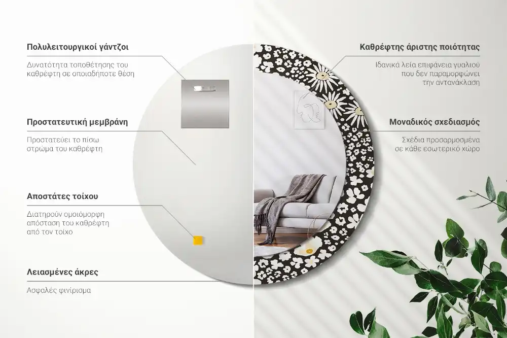 Specchio rotondo con cornice stampata Margherite