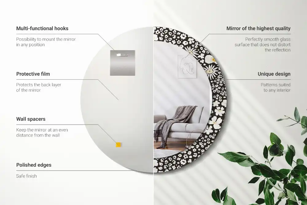 Specchio rotondo con cornice stampata Margherite