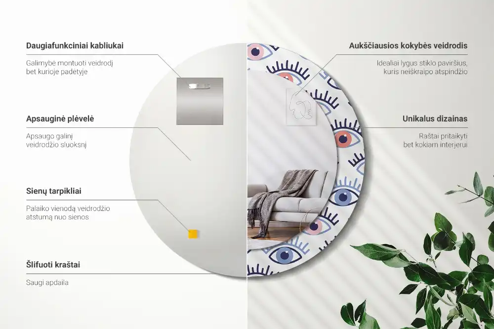 Specchio circolare stampato Occhi