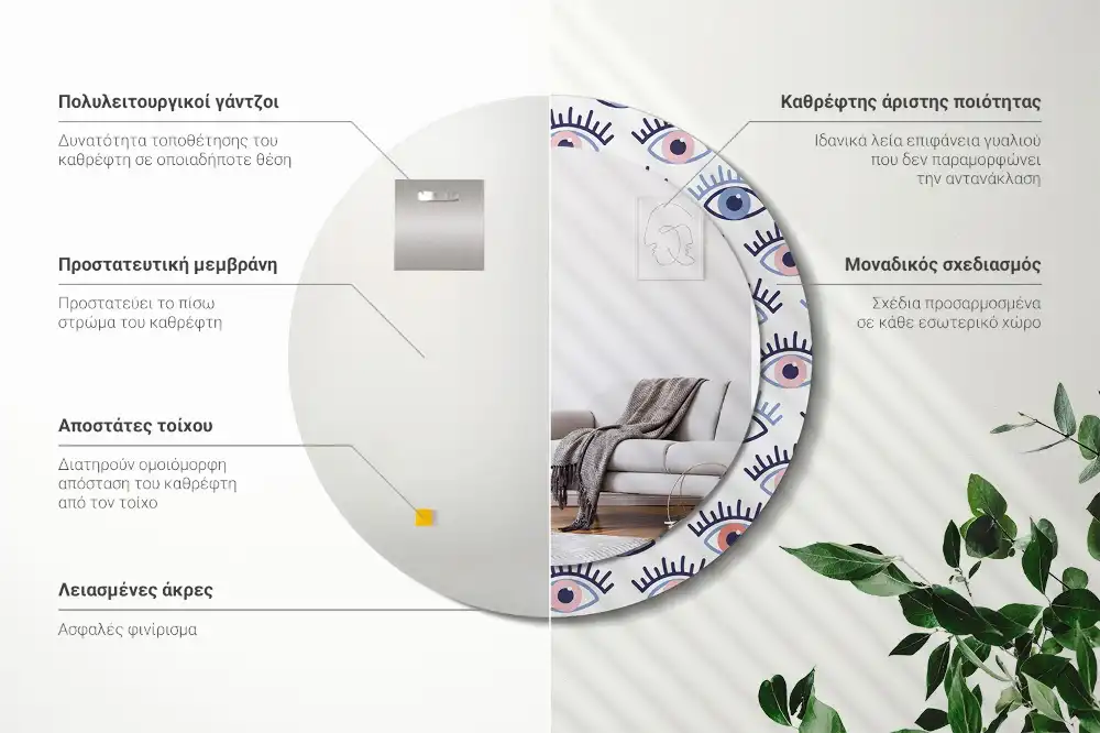 Specchio circolare stampato Occhi