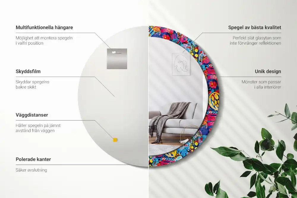 Specchio circolare decoro scarabocchi colorati