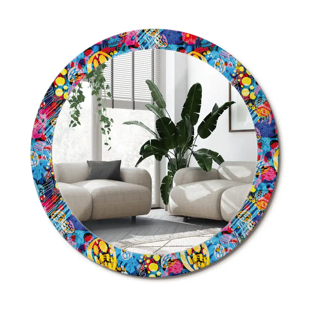 Specchio circolare decoro scarabocchi colorati