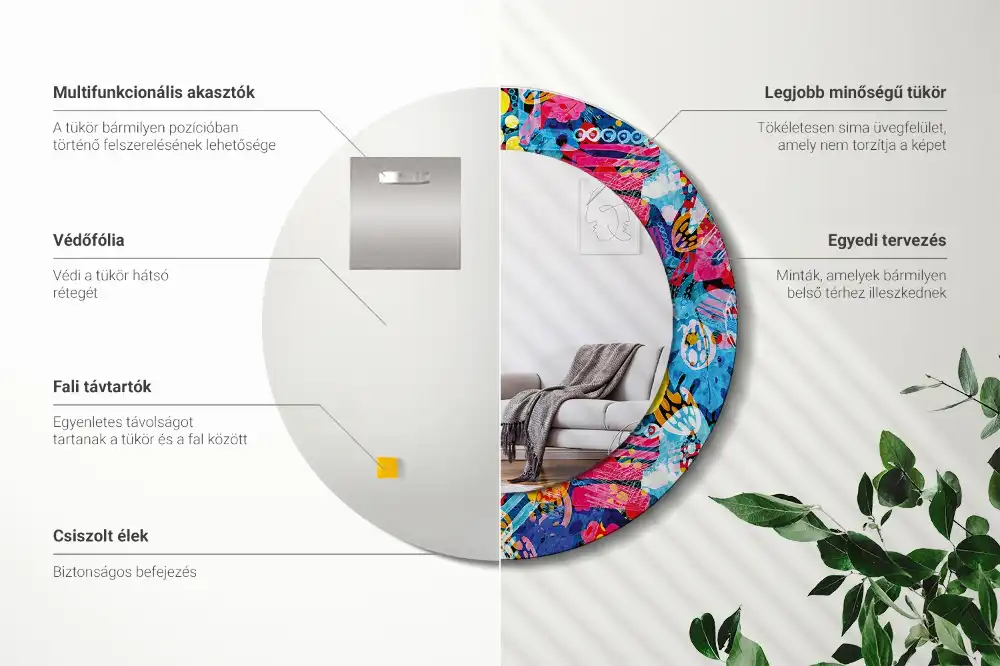 Specchio circolare decoro scarabocchi colorati