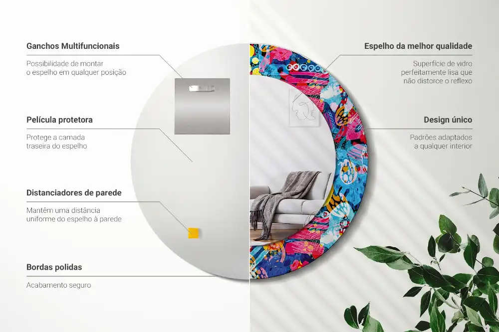 Specchio circolare decoro scarabocchi colorati