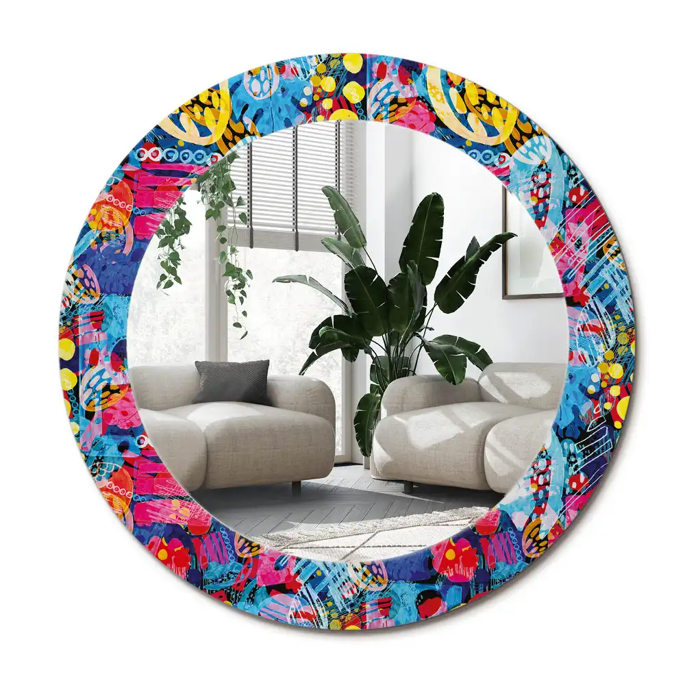 Specchio circolare decoro scarabocchi colorati