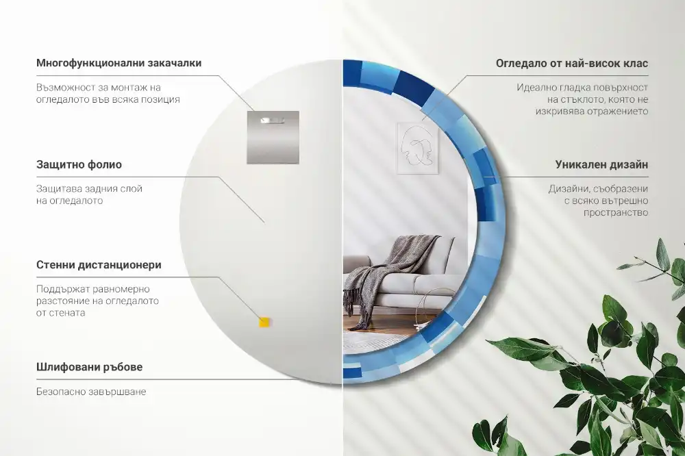 Specchio circolare stampato Astratto blu