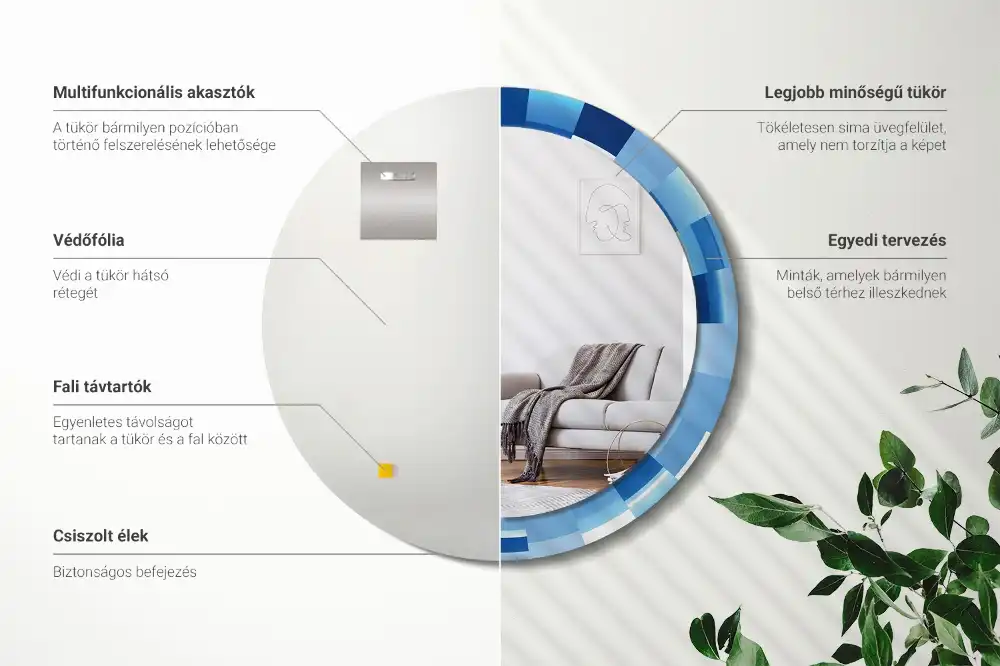 Specchio circolare stampato Astratto blu