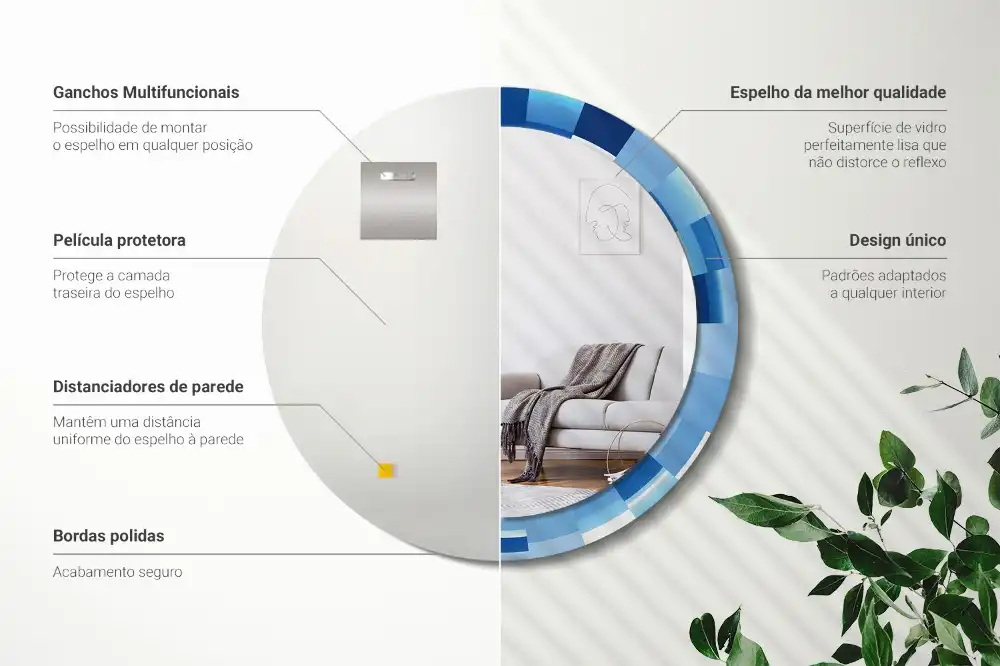 Specchio circolare stampato Astratto blu