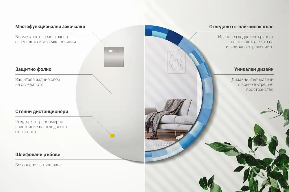 Specchio circolare stampato Astratto blu