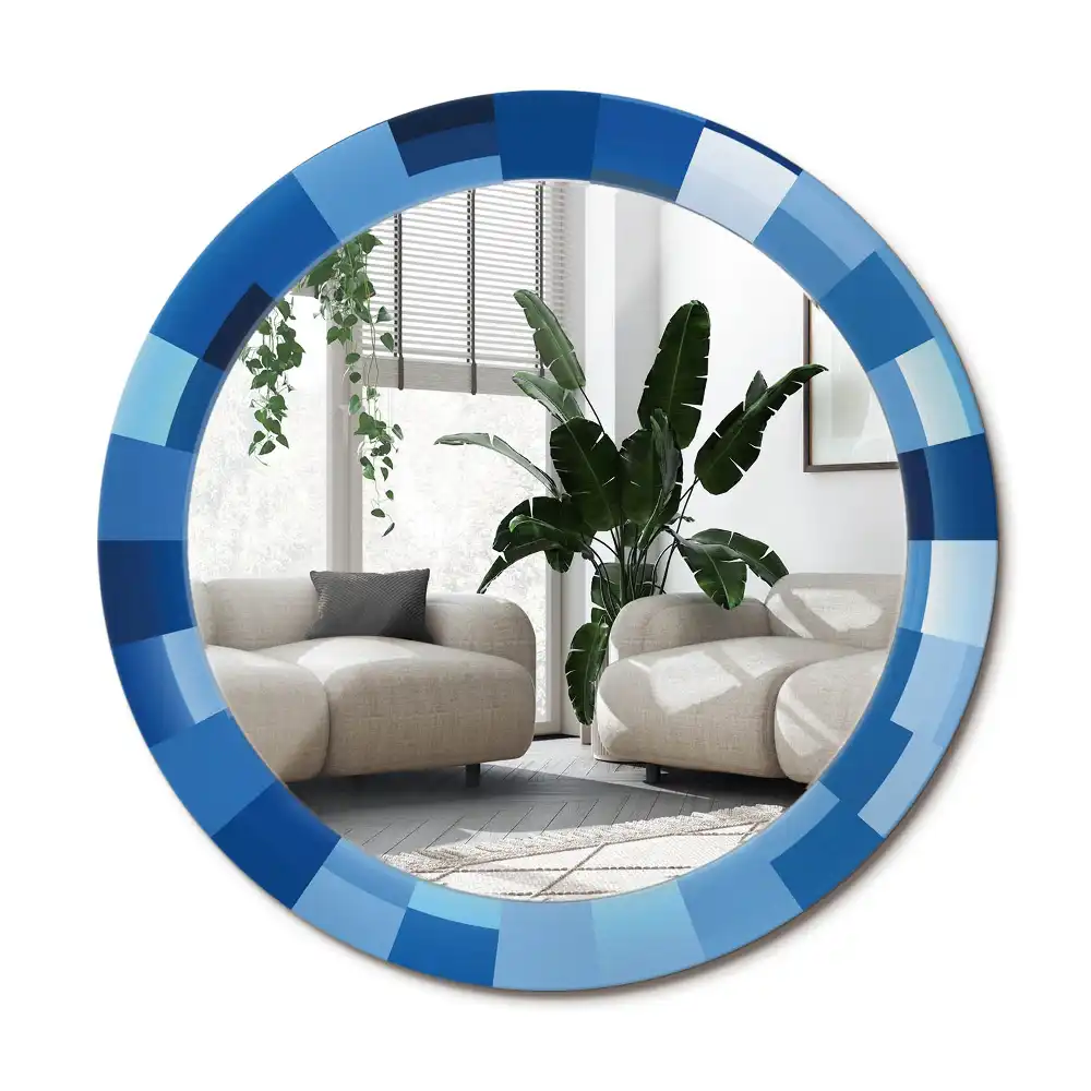Specchio circolare stampato Astratto blu
