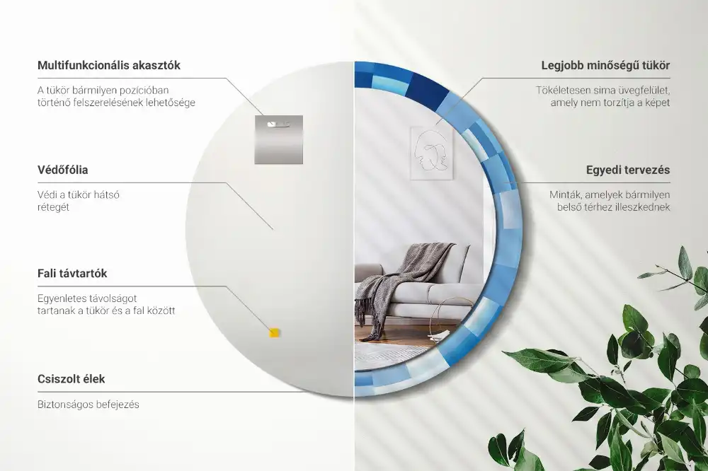 Specchio circolare stampato Astratto blu