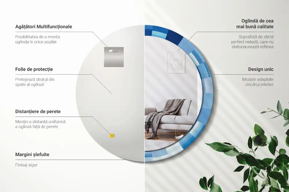 Specchio circolare stampato Astratto blu